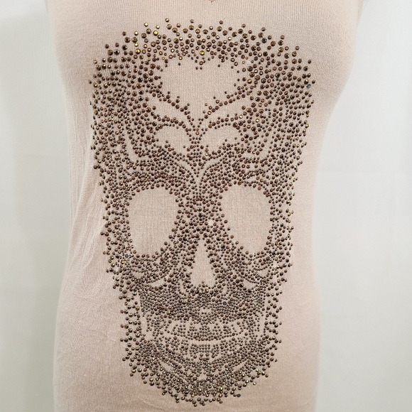 Rhinestone studded skull knit tank top cream metallic gold no size - Picture 3 of 6